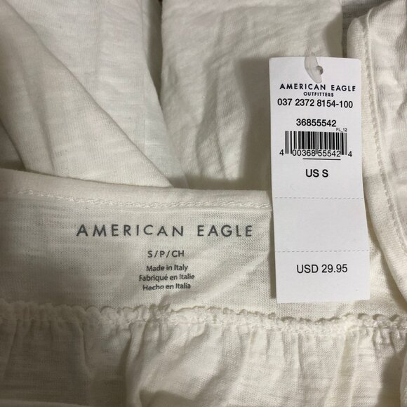 American Eagle White Ruffle Sleeve Top Square Neck Cotton Size S - Picture 3 of 4
